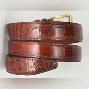 BALLY Men’s Bella Croc Embossed Brown Leather Belt Solid Brass Buckle Size 40